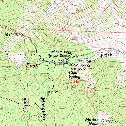 Topographic Map of Cold Spring Campground, CA