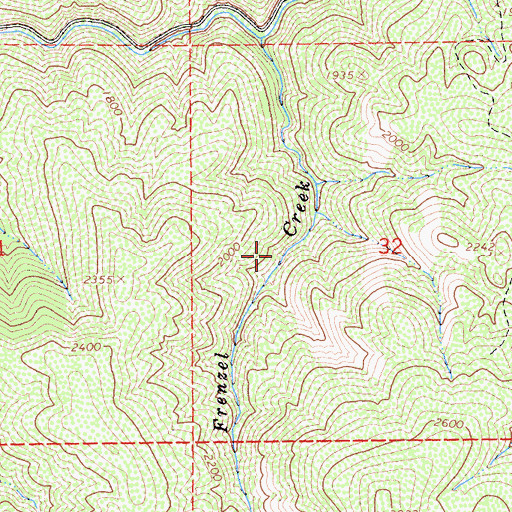Topographic Map of Frenzel Creek Research Natural Area, CA