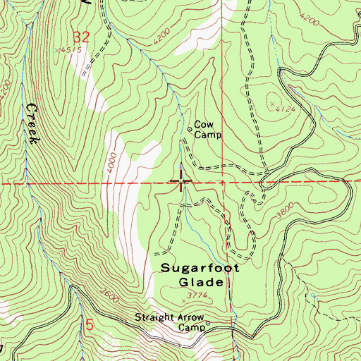 Topographic Map of Sugarfoot Recreation Site, CA
