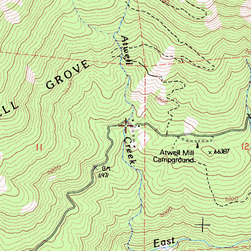 Topographic Map of Atwell Mill Ranger Station, CA