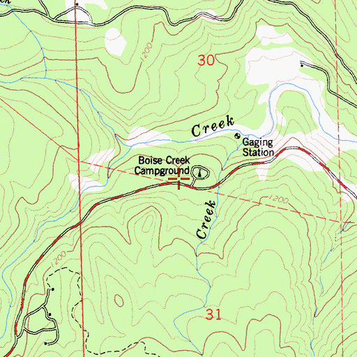 Topographic Map of Boise Creek Campground, CA