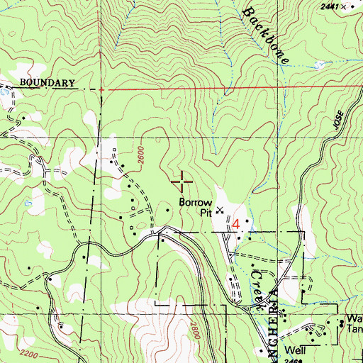 Topographic Map of Backbone Creek Research Natural Area, CA