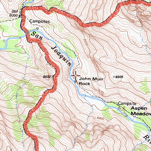 Topographic Map of John Muir Rock, CA