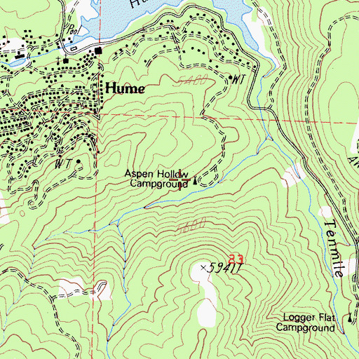 Topographic Map of Aspen Hollow Campground, CA