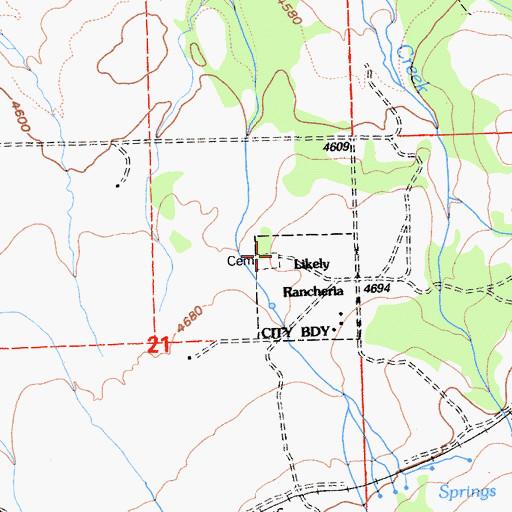 Topographic Map of Likely Rancheria, CA