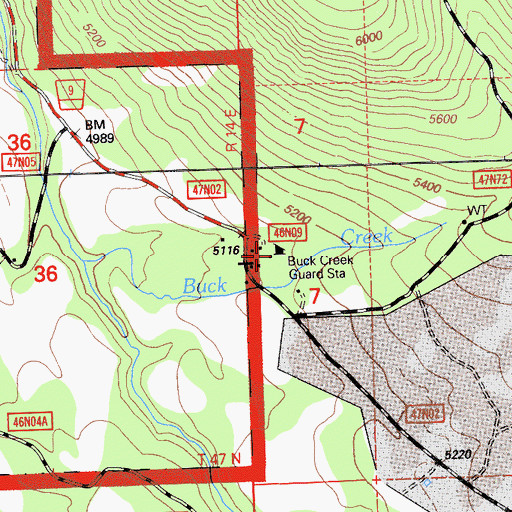 Topographic Map of Buck Creek Guard Station, CA
