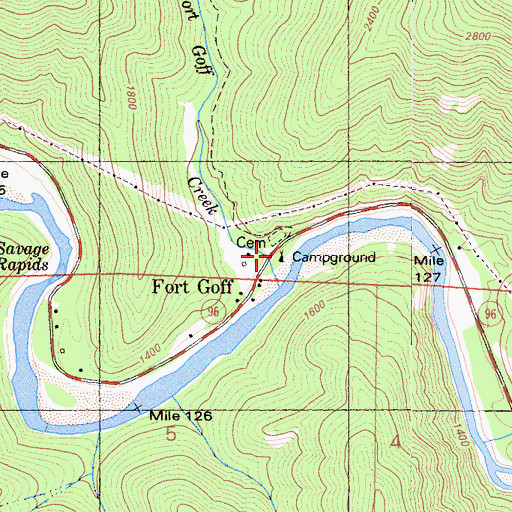 Topographic Map of Fort Goff Campground, CA