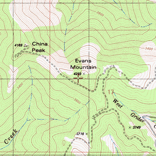Topographic Map of Evans Mountain, CA