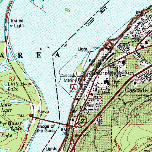 Topographic Map of Cascade Locks (historical), OR