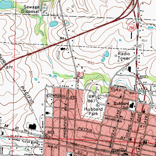 Topographic Map of North Branch Pearl River, MO
