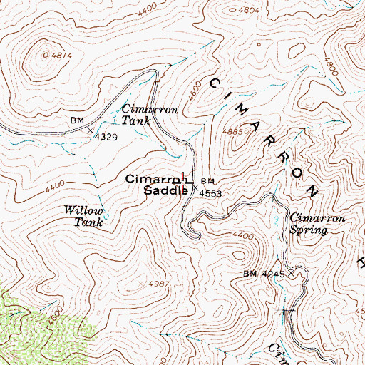 Topographic Map of Cimarron Saddle, AZ