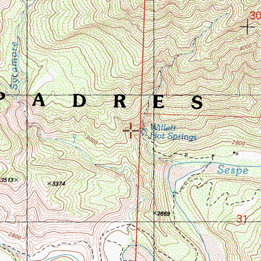Topographic Map of Willett Hot Springs, CA