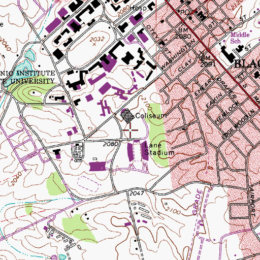 Topographic Map of Merryman Athletic Facility, VA