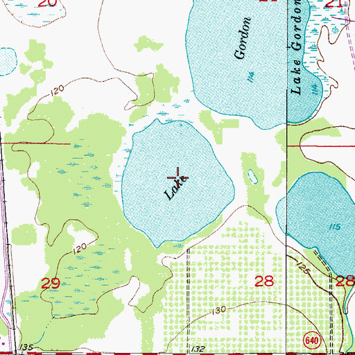 Topographic Map of Southwest Lake Gordon, FL