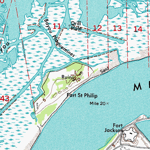 Topographic Map of Fort Saint Philip (historical), LA