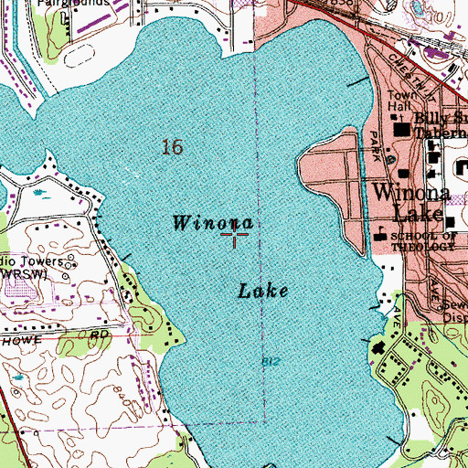 Topographic Map of Winona Lake, IN