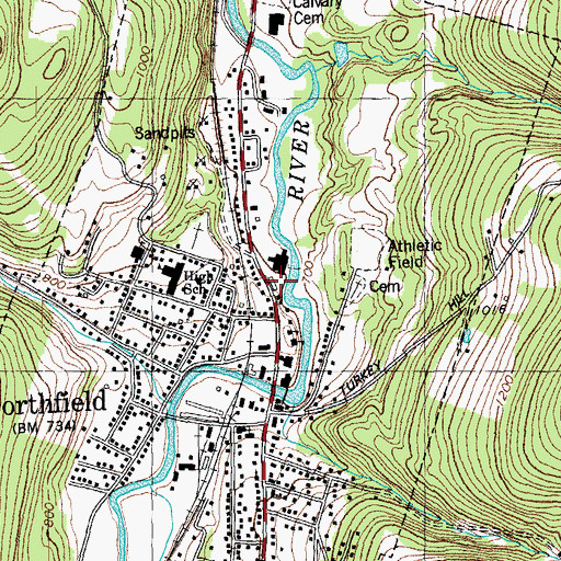 Topographic Map of Northfield Census Designated Place, VT