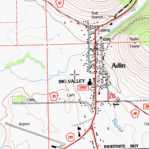 Topographic Map of Adin station, CA