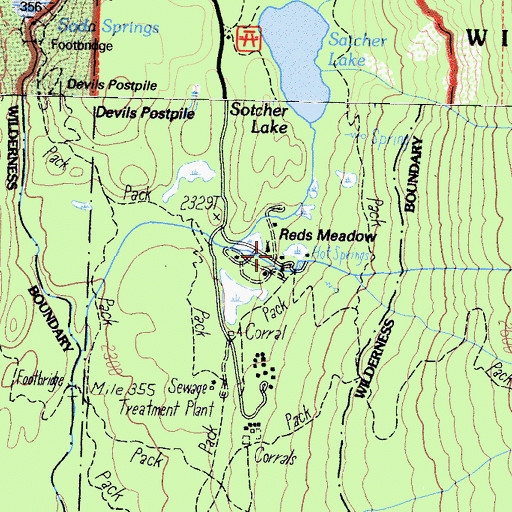 Topographic Map of Reds Meadow Campground, CA