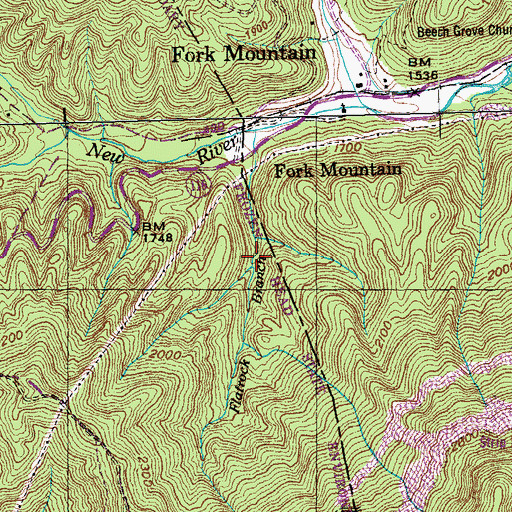 Topographic Map of Flatrock Falls, TN