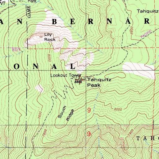 Topographic Map of Tahquitz Peak Lookout, CA