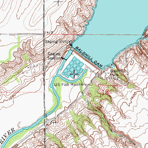 Topographic Map of Baldhill Dam National Fish Hatchery, ND