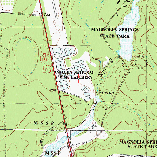 Topographic Map of Bo Ginn National Fish Hatchery and Aquarium, GA