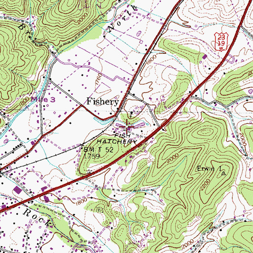 Topographic Map of Erwin National Fish Hatchery, TN