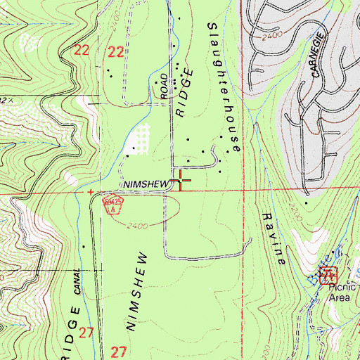 Topographic Map of Nimshew Ridge, CA