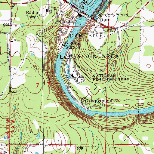 Topographic Map of Greers Ferry National Fish Hatchery, AR