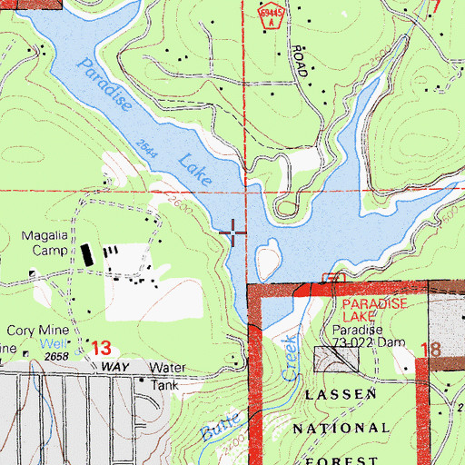 Topographic Map of Paradise Lake Recreation Site, CA