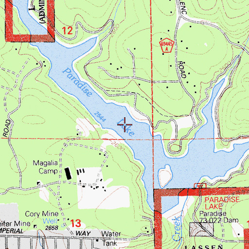 Topographic Map of Paradise Lake, CA