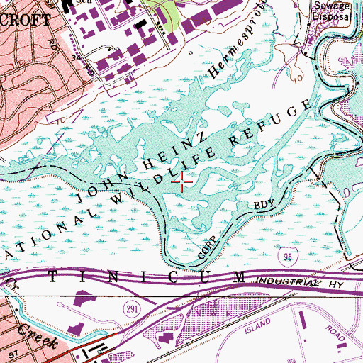 Topographic Map of John Heinz National Wildlife Refuge at Tinicum, PA