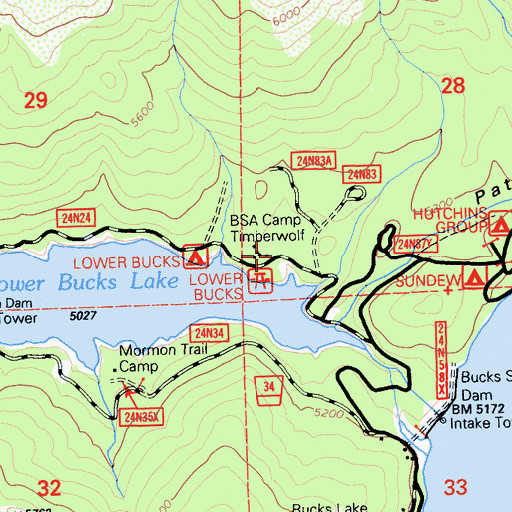 Topographic Map of BSA Camp Timberwolf, CA