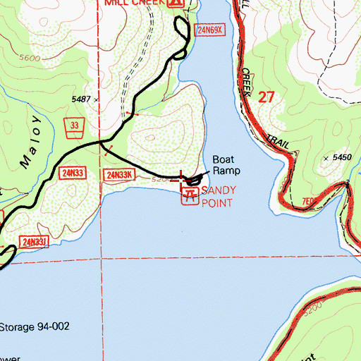 Topographic Map of Sandy Point Campground, CA