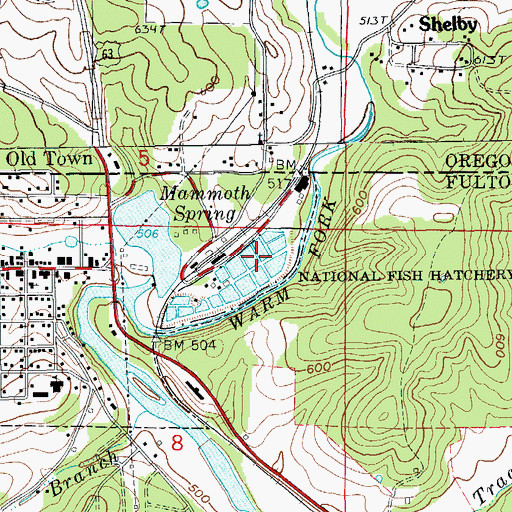 Topographic Map of Mammoth Spring National Fish Hatchery, AR