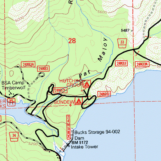 Topographic Map of Hutchins Group Campground, CA