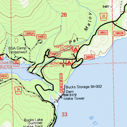 Topographic Map of Sundew Campground, CA