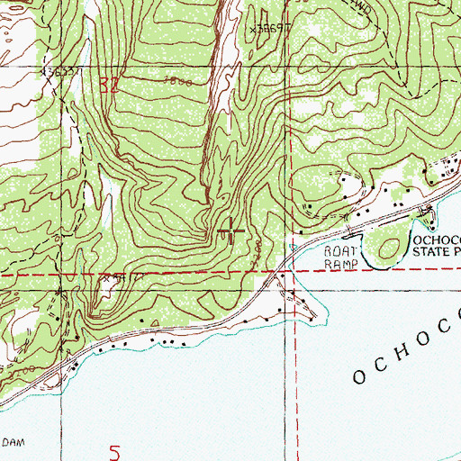 Topographic Map of Ochoco Reservoir Public Fishing Area, OR