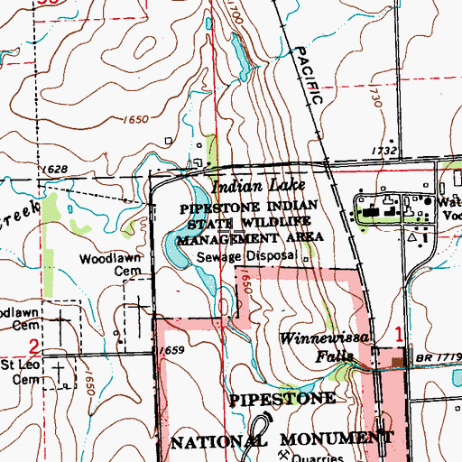 Topographic Map of Pipestone Wildlife Management Area, MN