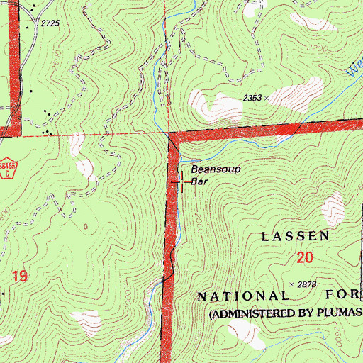 Topographic Map of Beansoup Bar, CA