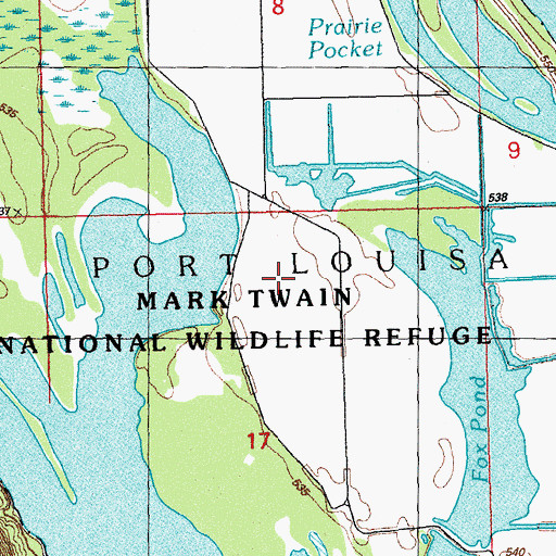 Topographic Map of Port Louisa National Wildlife Refuge, IA