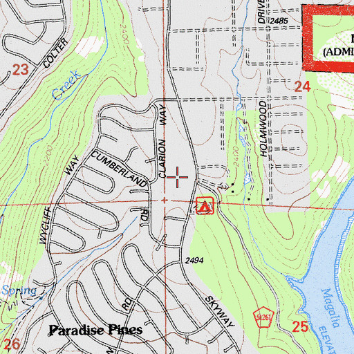 Topographic Map of Paradise Pines, CA