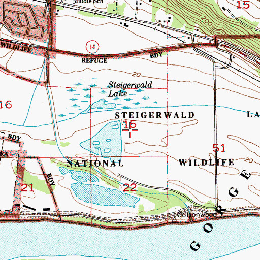 Topographic Map of Steigerwald Lake National Wildlife Refuge, WA