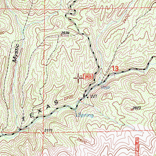 Topographic Map of Texas Target Shooting Area, CA