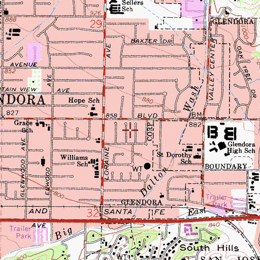 Topographic Map of Mount Baldy District Ranger Office, CA