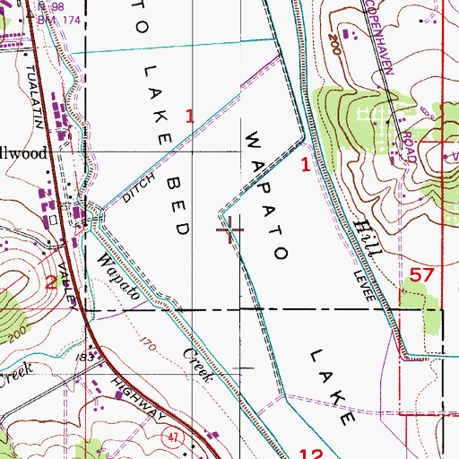 Topographic Map of Wapato Lake National Wildlife Refuge, OR