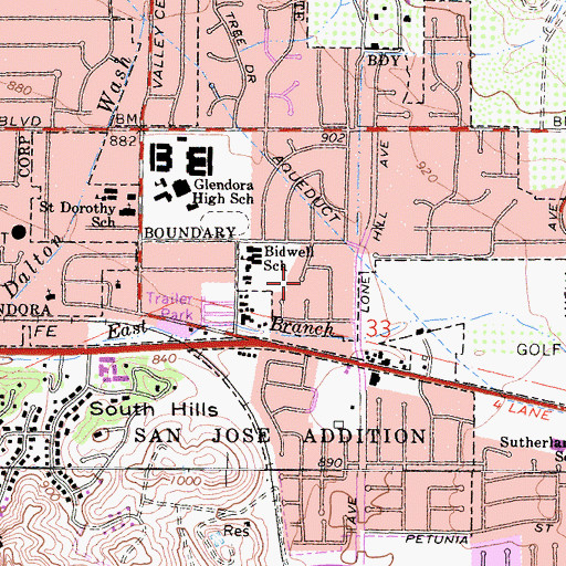 Topographic Map of Bluebird Estates, CA