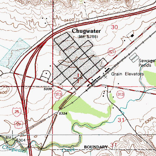 Topographic Map of Chugwater Post Office, WY