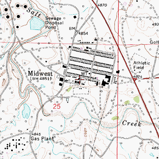 Topographic Map of Midwest Post Office, WY